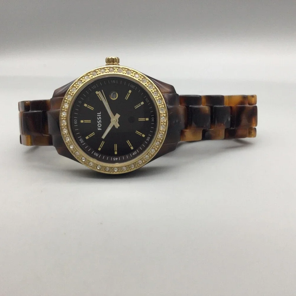 Fossil Stella Mini Womens Watch 31mm Fauxl Tortoise Crystals New Battery 6